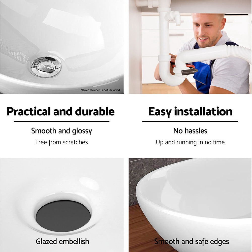 Cefito Bathroom Basin Ceramic Vanity Sink Hand Wash Bowl 41x34cm - TRENDZ