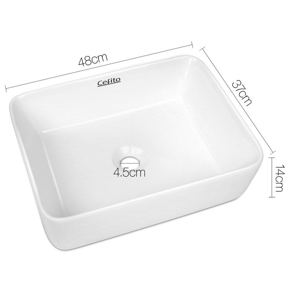Cefito Bathroom Basin Ceramic Vanity Sink Hand Wash Bowl 48x37cm White - TRENDZ