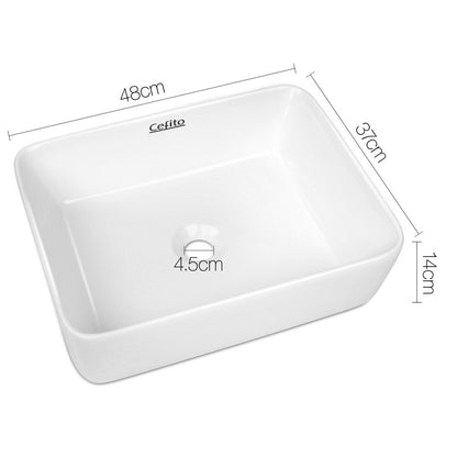 Cefito Bathroom Basin Ceramic Vanity Sink Hand Wash Bowl 48x37cm White - TRENDZ