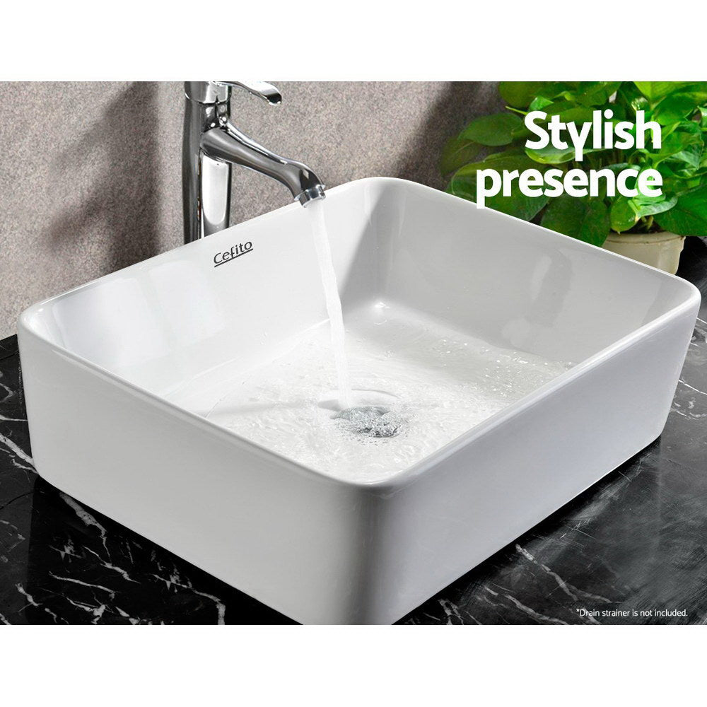 Cefito Bathroom Basin Ceramic Vanity Sink Hand Wash Bowl 48x37cm White - TRENDZ