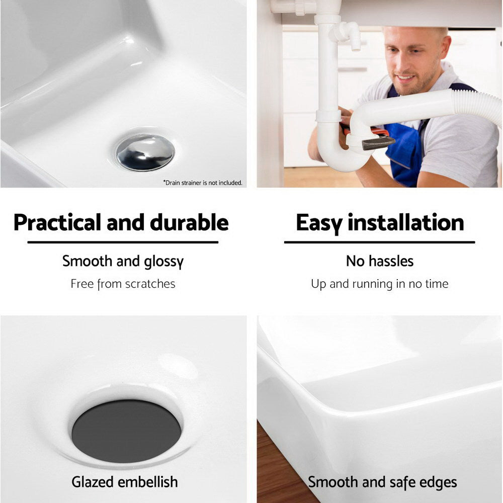 Cefito Bathroom Basin Ceramic Vanity Sink Hand Wash Bowl 48x37cm White - TRENDZ