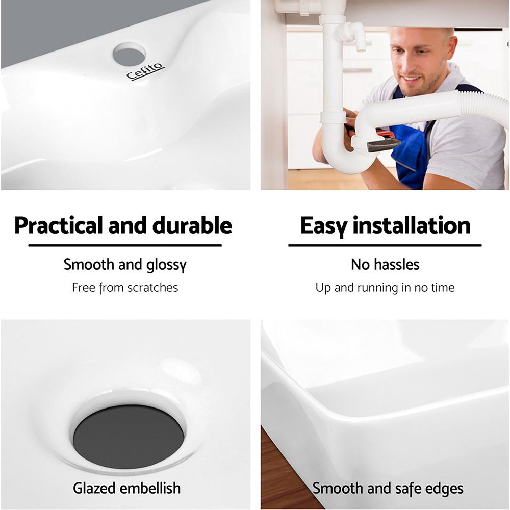 Cefito Bathroom Basin Ceramic Vanity Sink Hand Wash Bowl 48x38cm - TRENDZ