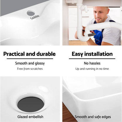 Cefito Bathroom Basin Ceramic Vanity Sink Hand Wash Bowl 48x38cm - TRENDZ