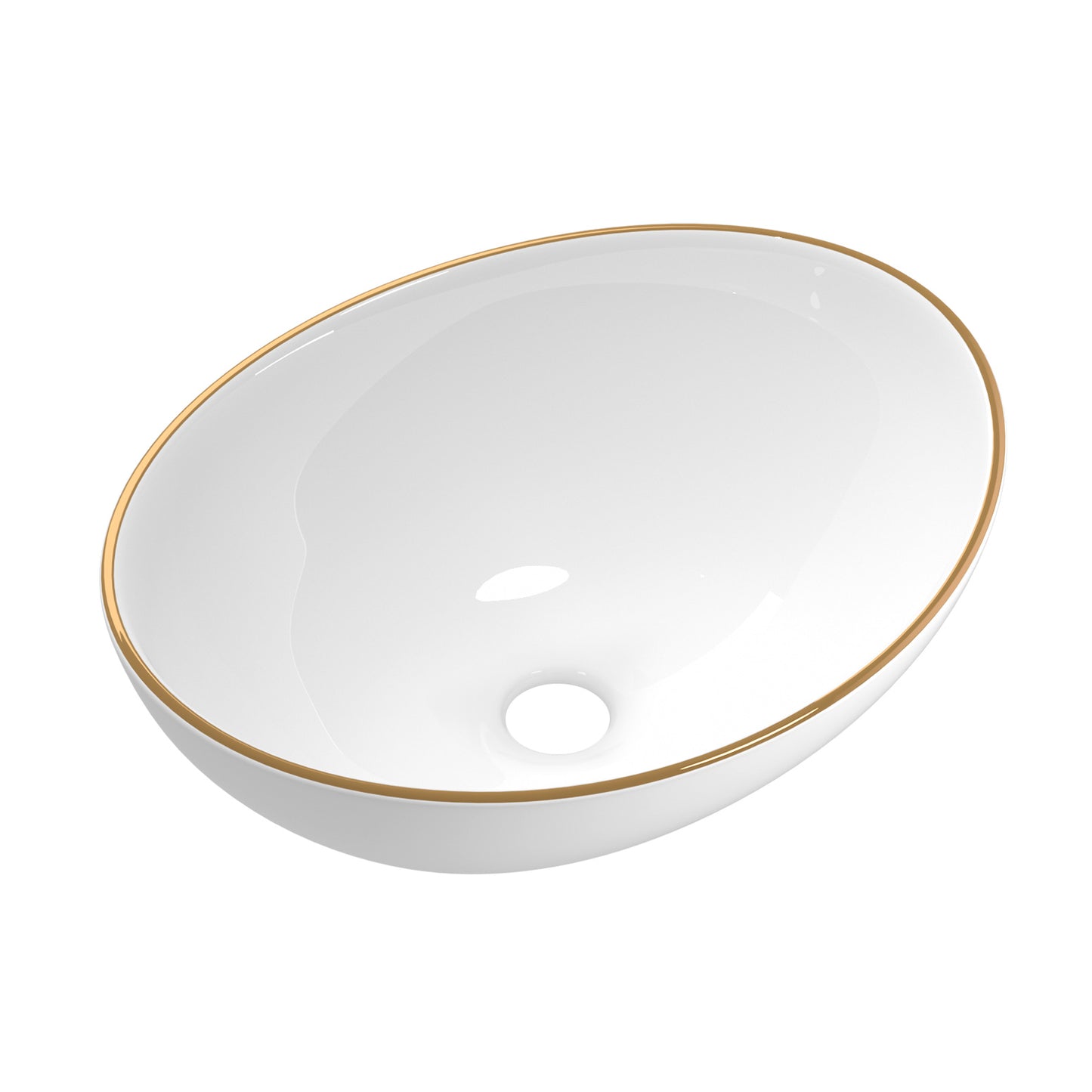 Cefito Bathroom Basin Ceramic Vanity Sink Hand Wash Bowl Gold Line 41x34cm - TRENDZ