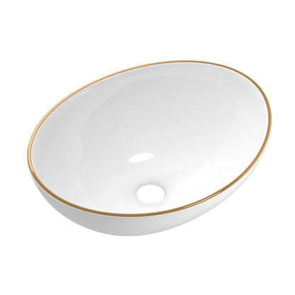 Cefito Bathroom Basin Ceramic Vanity Sink Hand Wash Bowl Gold Line 41x34cm - TRENDZ
