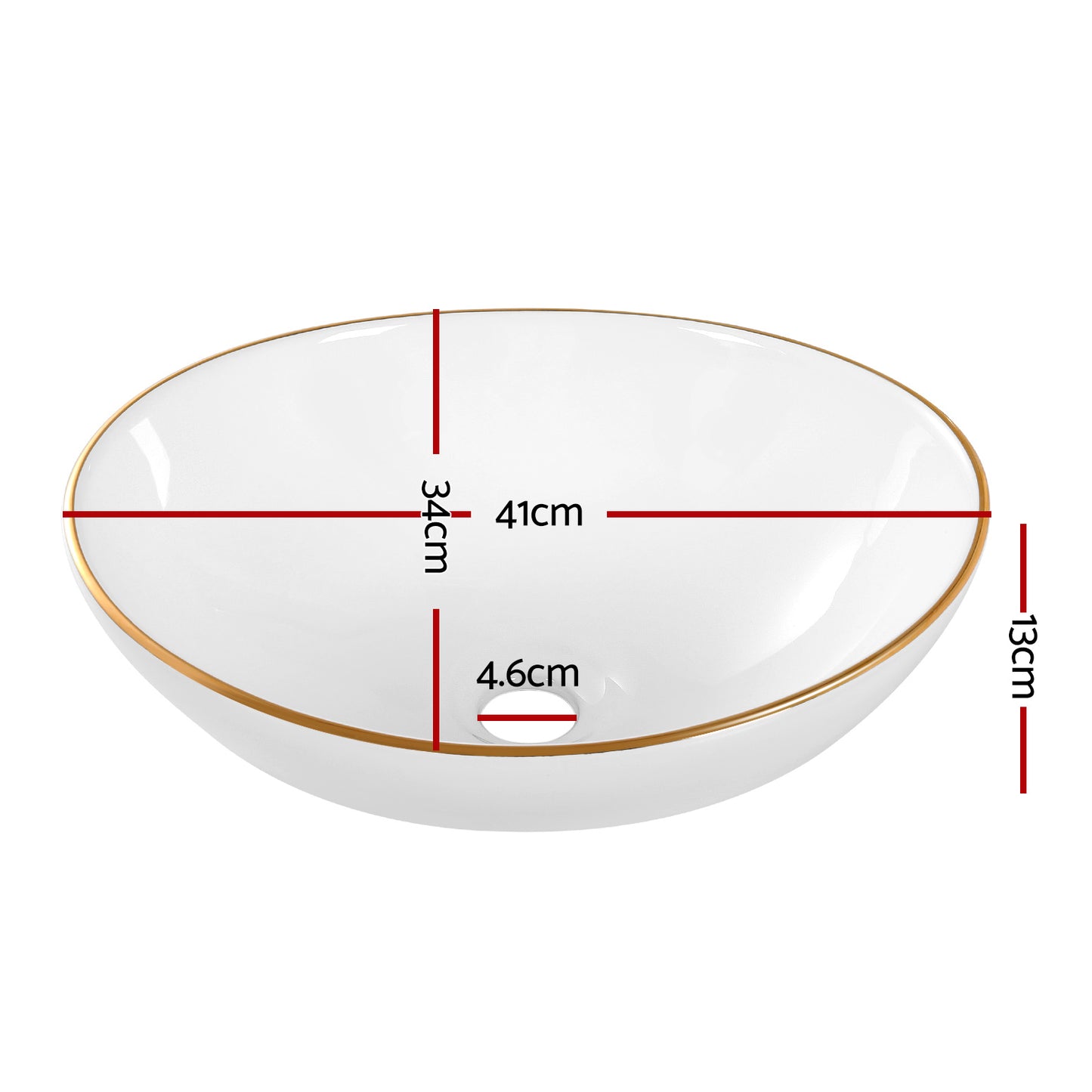Cefito Bathroom Basin Ceramic Vanity Sink Hand Wash Bowl Gold Line 41x34cm - TRENDZ