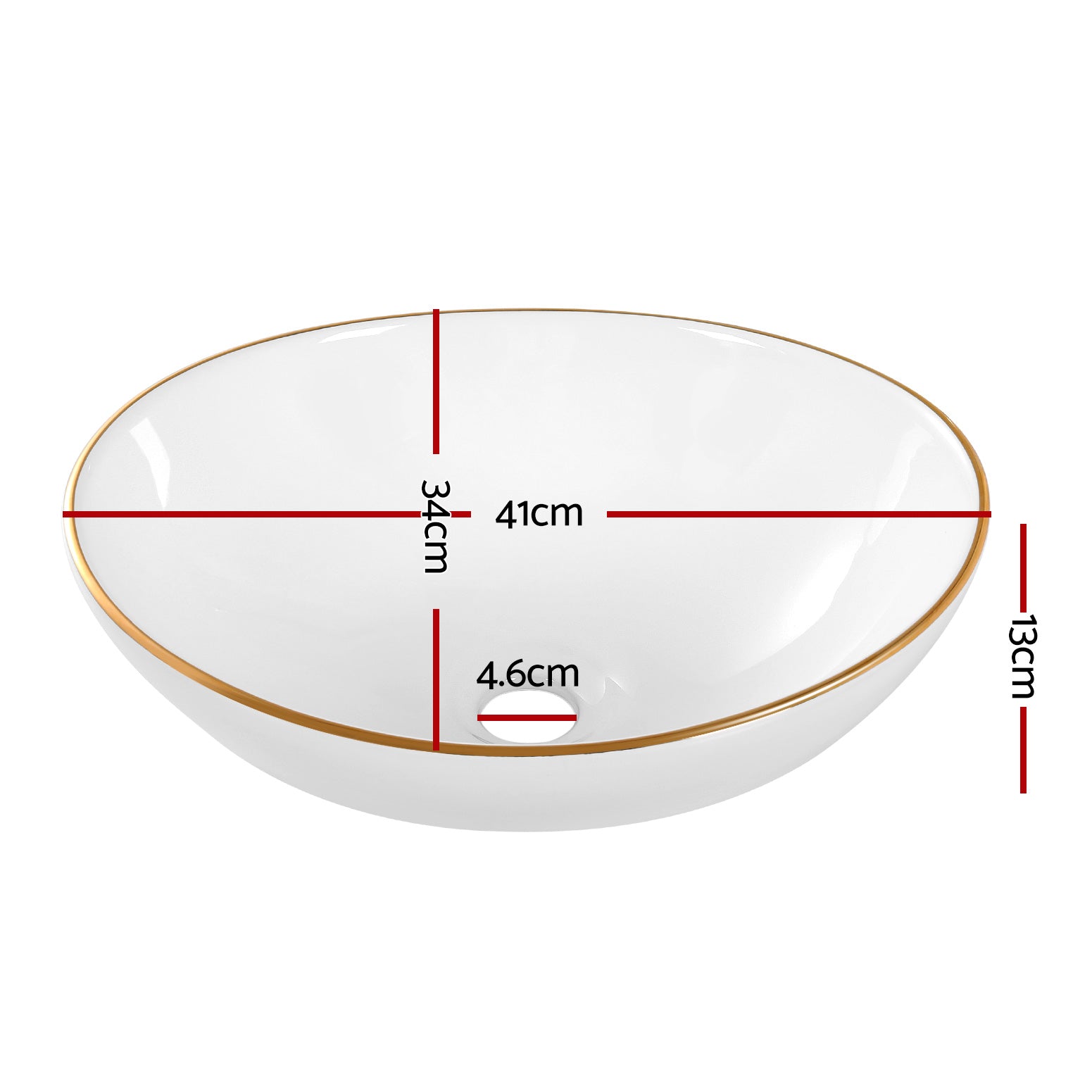 Cefito Bathroom Basin Ceramic Vanity Sink Hand Wash Bowl Gold Line 41x34cm - TRENDZ