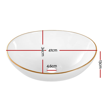 Cefito Bathroom Basin Ceramic Vanity Sink Hand Wash Bowl Gold Line 41x34cm - TRENDZ