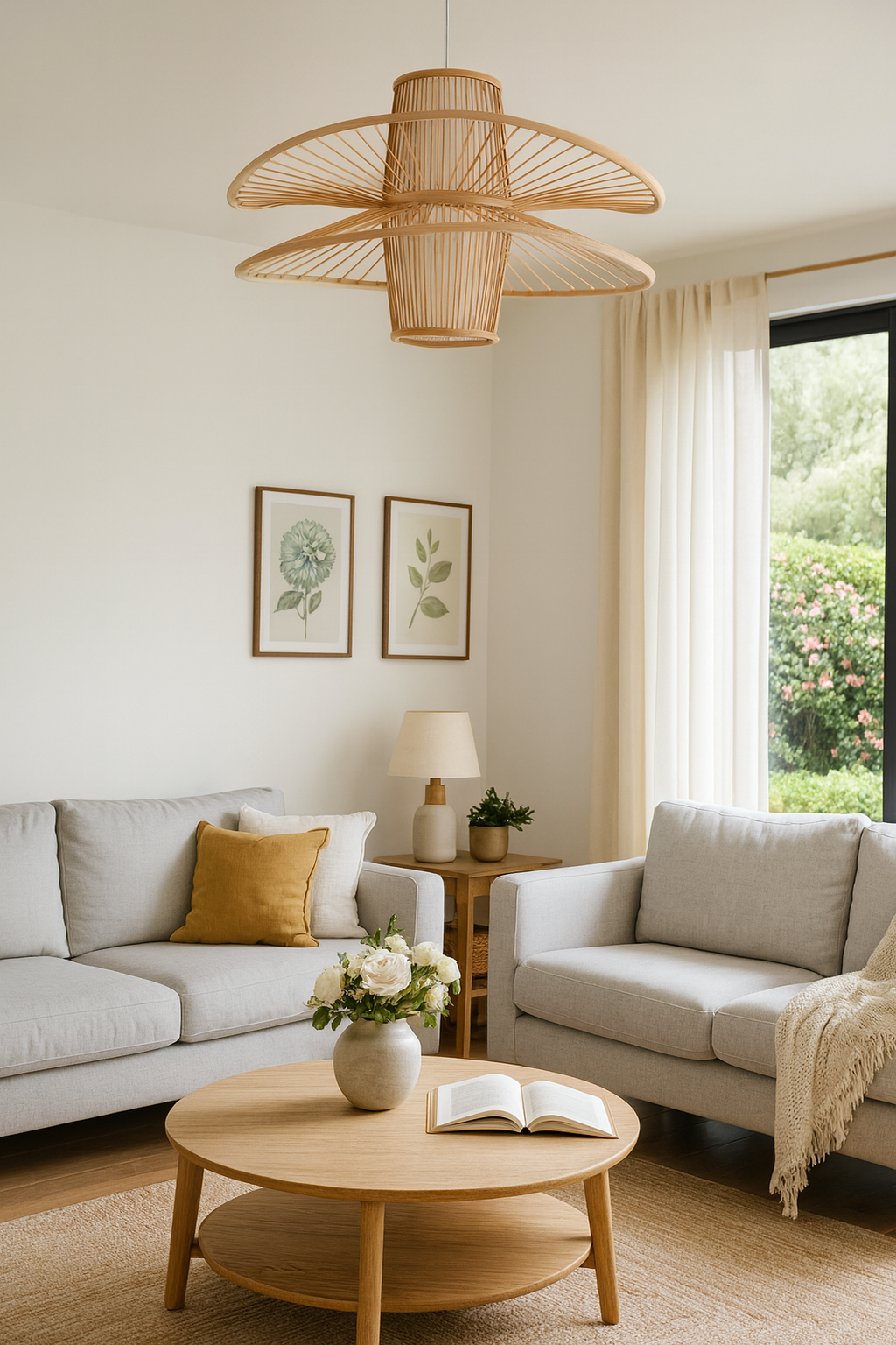 Elysian Breeze Double Natural Hand-Woven Bamboo Double Wide Pendant Lamp Light