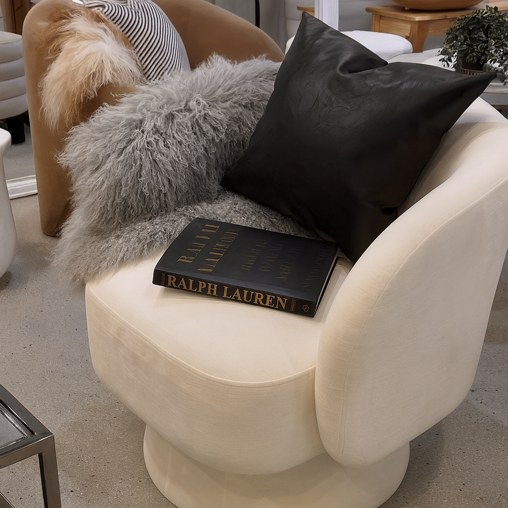 Celine Swivel Chair – Pearl White Chenille