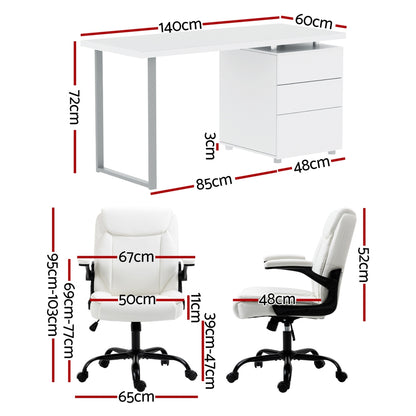 Artiss Computer Desk Executive Office Chair Set | White