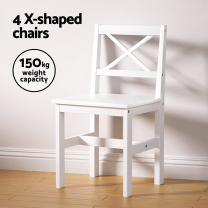 Artiss Dining Chairs and Table Dining Set 4 Cafe Chairs Set Of 5 4 Seater White - TRENDZ