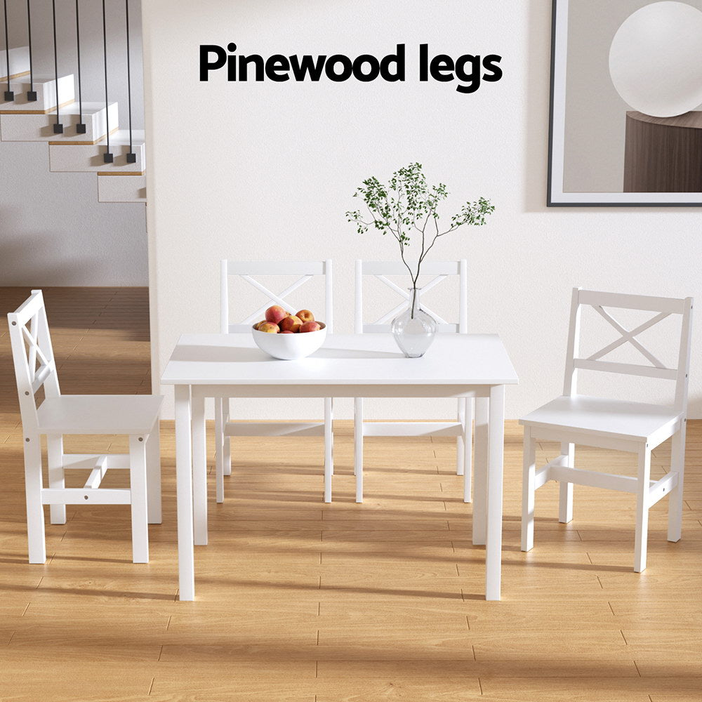 Artiss Dining Chairs and Table Dining Set 4 Cafe Chairs Set Of 5 4 Seater White - TRENDZ