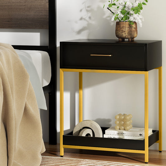 Artiss Bedside Table Drawers Side Table Shelf Storage Nightstand Black MASON - TRENDZ