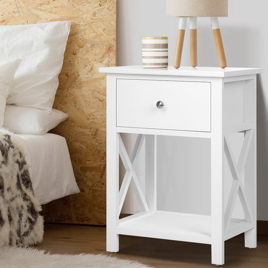 Artiss Bedside Table 1 Drawer with Shelf - EMMA White - TRENDZ