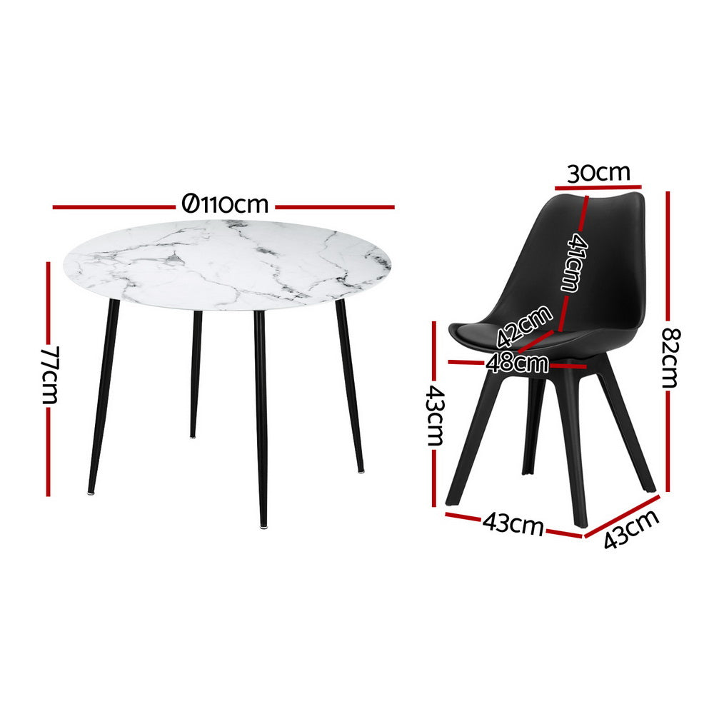 1 Artiss Dining Table and 4 Chairs Set Marble Black - TRENDZ