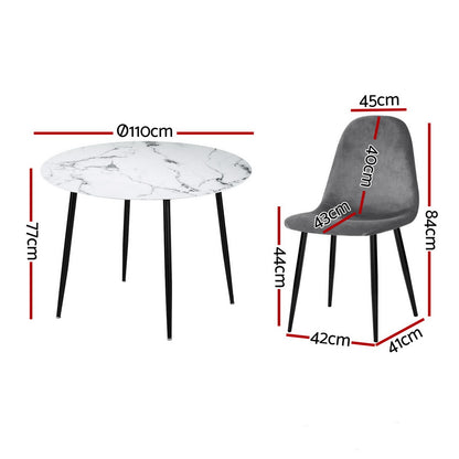 1 Artiss Dining Table and 4 Chairs Set Marble Grey - TRENDZ