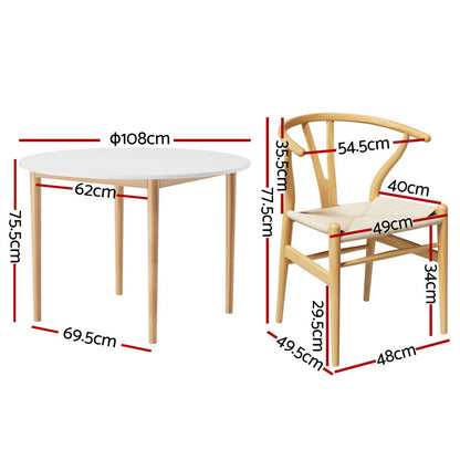 Artiss Dining Table and Chairs 5 Piece Set Wishbone Wood - TRENDZ