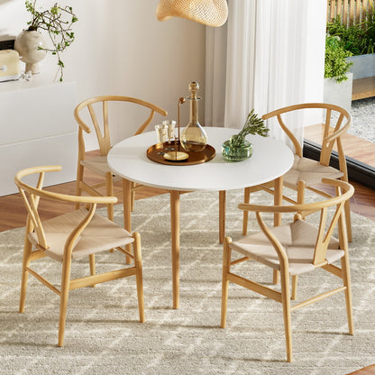 Artiss Dining Table and Chairs 5 Piece Set Wishbone Wood - TRENDZ