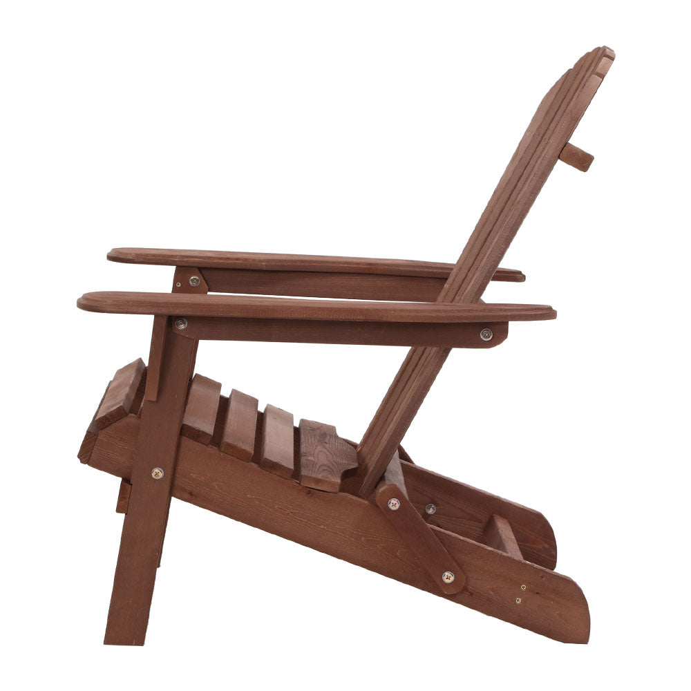Gardeon 3PC Adirondack Outdoor Table and Chairs Wooden Foldable Beach Chair Brown - TRENDZ
