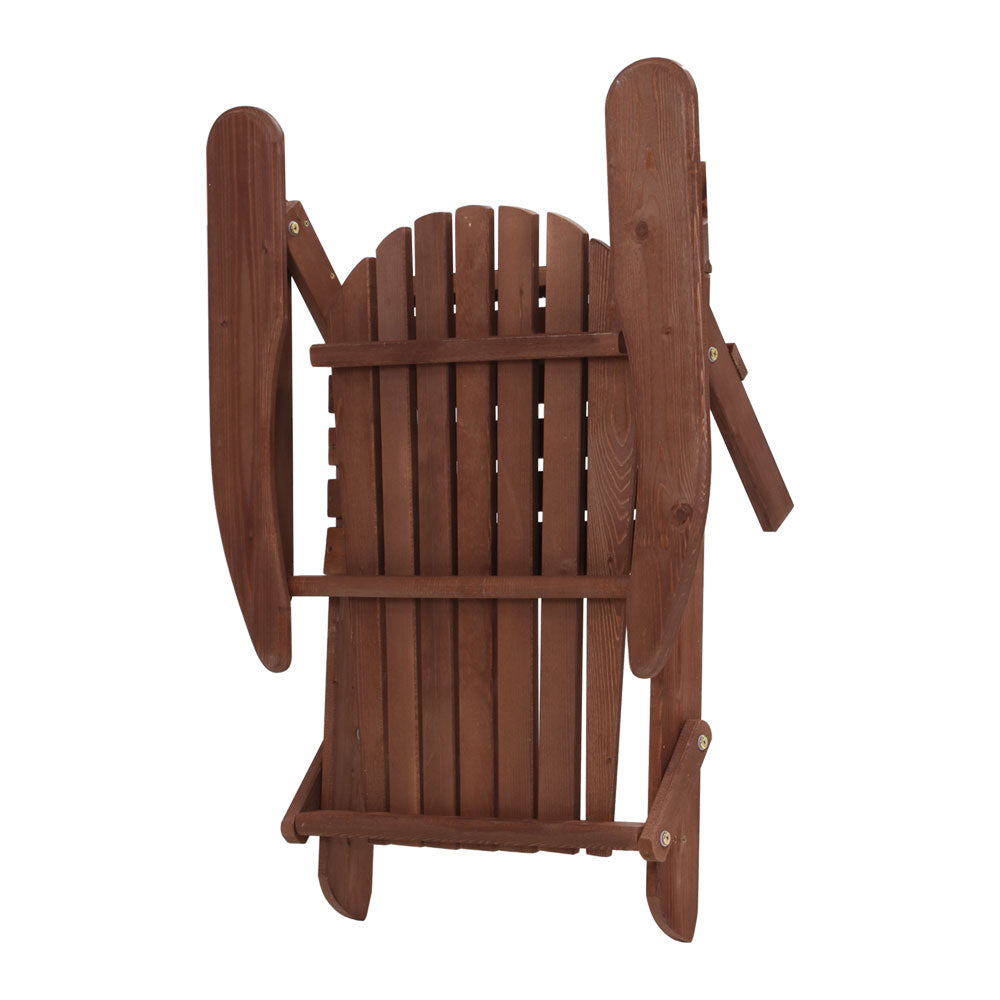 Gardeon 3PC Adirondack Outdoor Table and Chairs Wooden Foldable Beach Chair Brown - TRENDZ