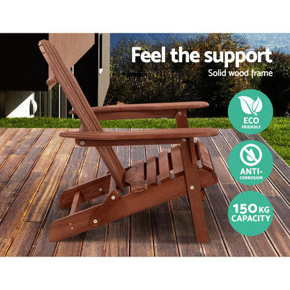 Gardeon 3PC Adirondack Outdoor Table and Chairs Wooden Foldable Beach Chair Brown - TRENDZ