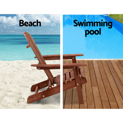 Gardeon 3PC Adirondack Outdoor Table and Chairs Wooden Foldable Beach Chair Brown - TRENDZ