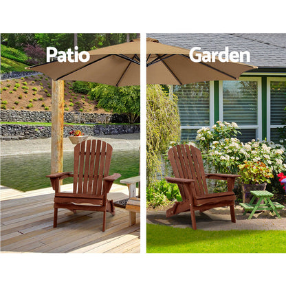 Gardeon 3PC Adirondack Outdoor Table and Chairs Wooden Foldable Beach Chair Brown - TRENDZ