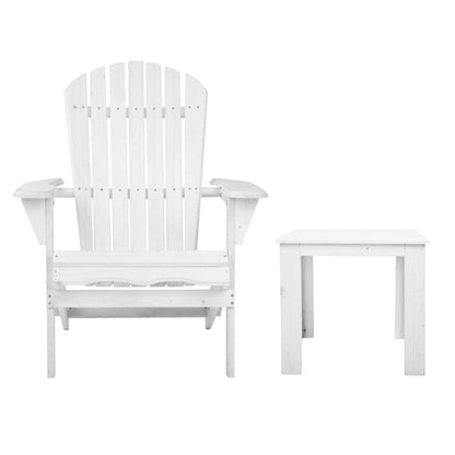 Gardeon 3PC Adirondack Outdoor Table and Chairs Wooden Foldable Beach Chair White - TRENDZ