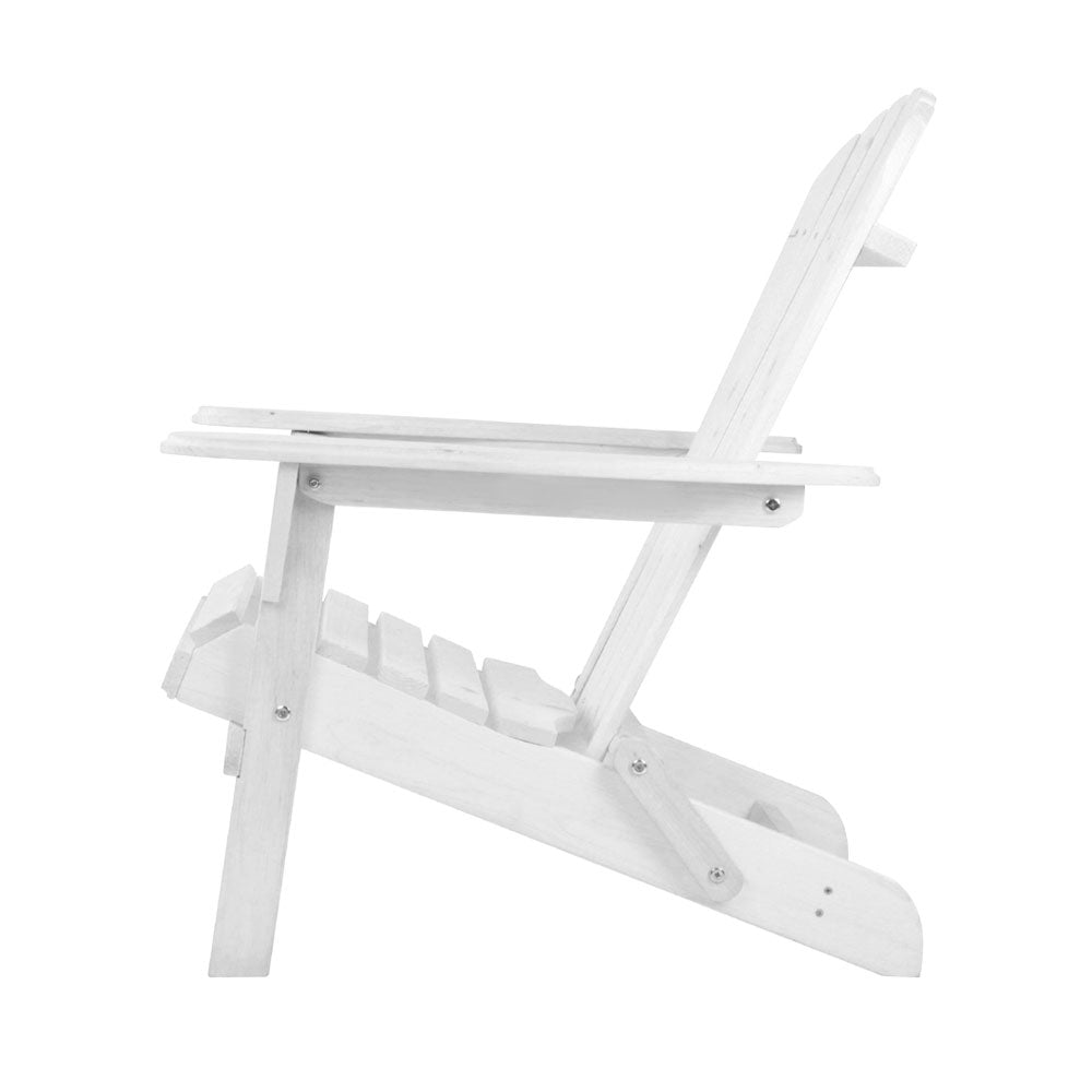 Gardeon 3PC Adirondack Outdoor Table and Chairs Wooden Foldable Beach Chair White - TRENDZ