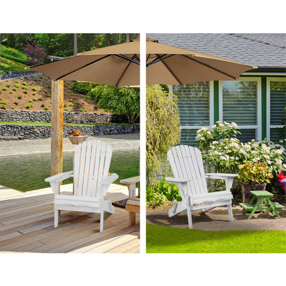 Gardeon 3PC Adirondack Outdoor Table and Chairs Wooden Foldable Beach Chair White - TRENDZ