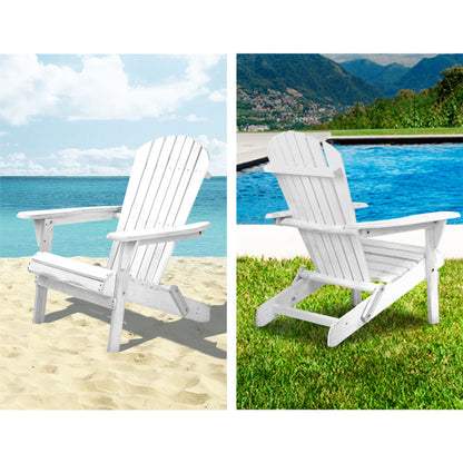 Gardeon 3PC Adirondack Outdoor Table and Chairs Wooden Foldable Beach Chair White - TRENDZ