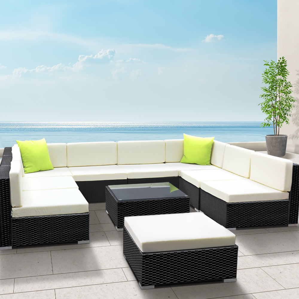 Gardeon 10-Piece Outdoor Sofa Set Wicker Couch Lounge Setting 9 Seater - TRENDZ