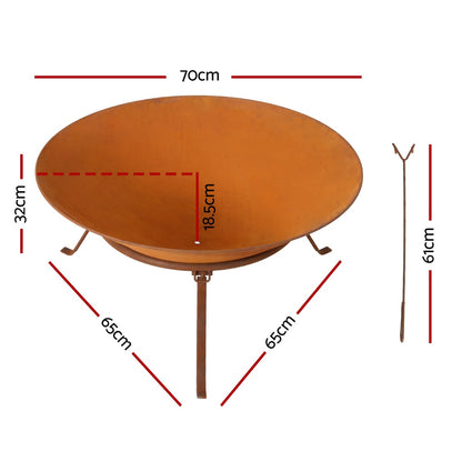 Grillz 70cm Fire Pit Rustic Iron Bowl Outdoor - TRENDZ