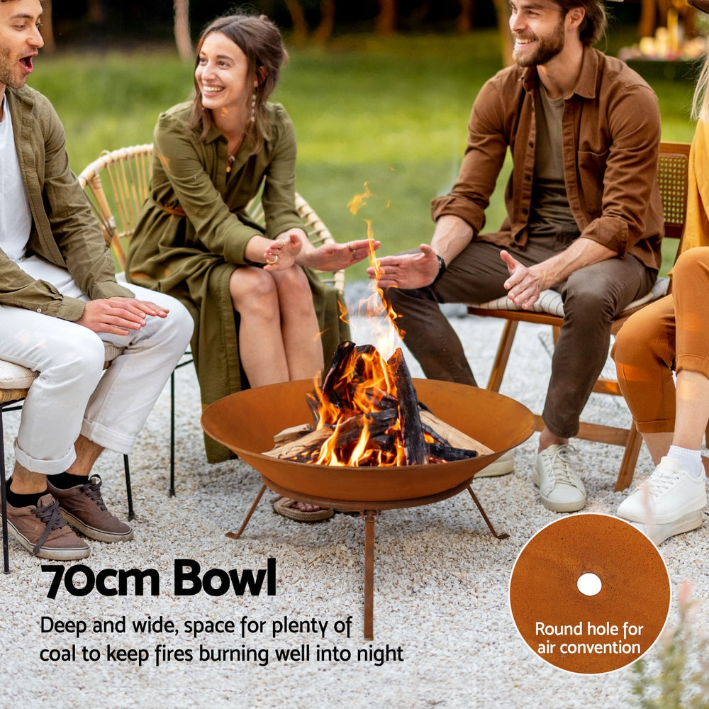 Grillz 70cm Fire Pit Rustic Iron Bowl Outdoor - TRENDZ