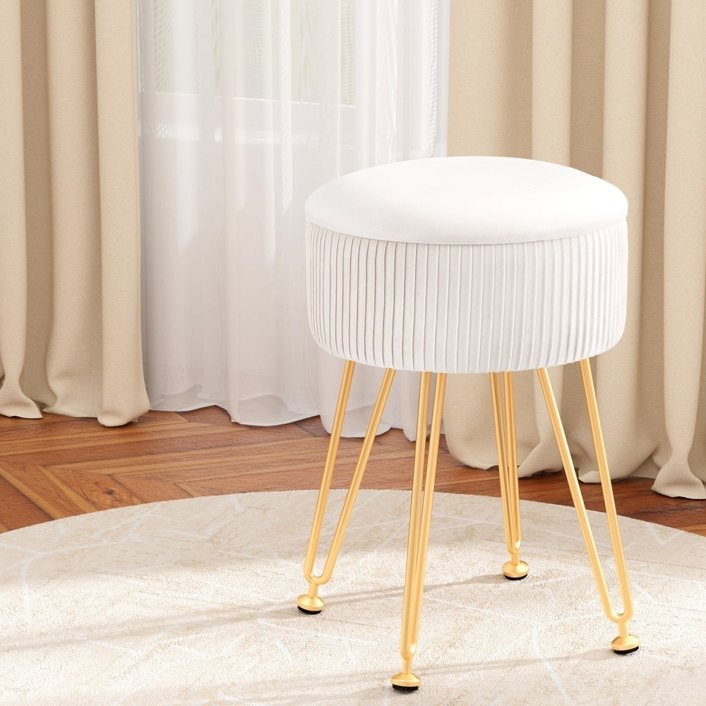 Artiss Ottoman Storage Foot Stool Vanity Velvet Round White - TRENDZ