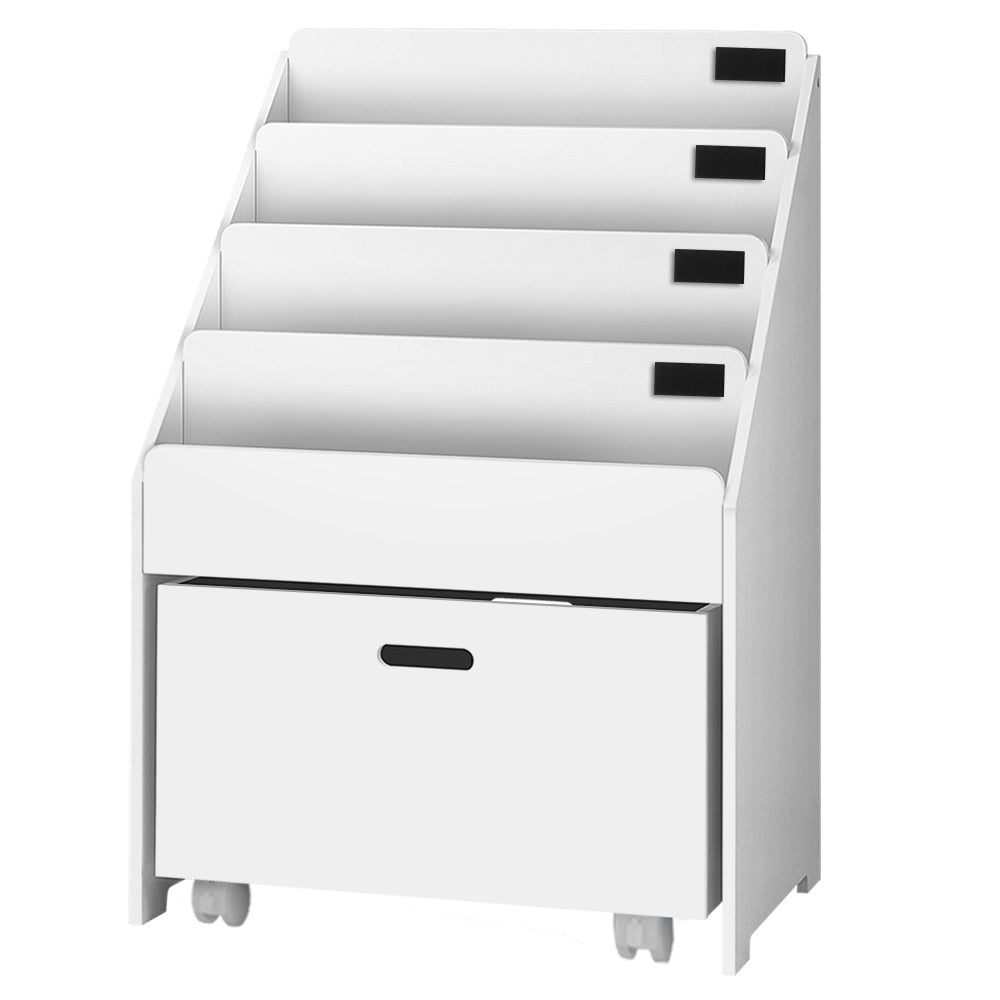 Keezi 4 Tiers Kids Bookshelf Storage Organiser Children Bookcase Drawers Display - TRENDZ