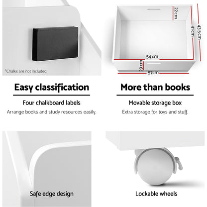 Keezi 4 Tiers Kids Bookshelf Storage Organiser Children Bookcase Drawers Display - TRENDZ
