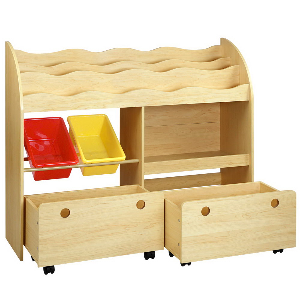 Keezi 3 Tiers Kids Bookshelf Storage Children Bookcase Toy Box Organiser Display - TRENDZ