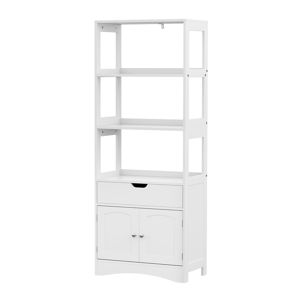 Artiss Bathroom Floor Storage Cabinet with 2 Drawers 3 Open Shelves 2 Doors White - TRENDZ