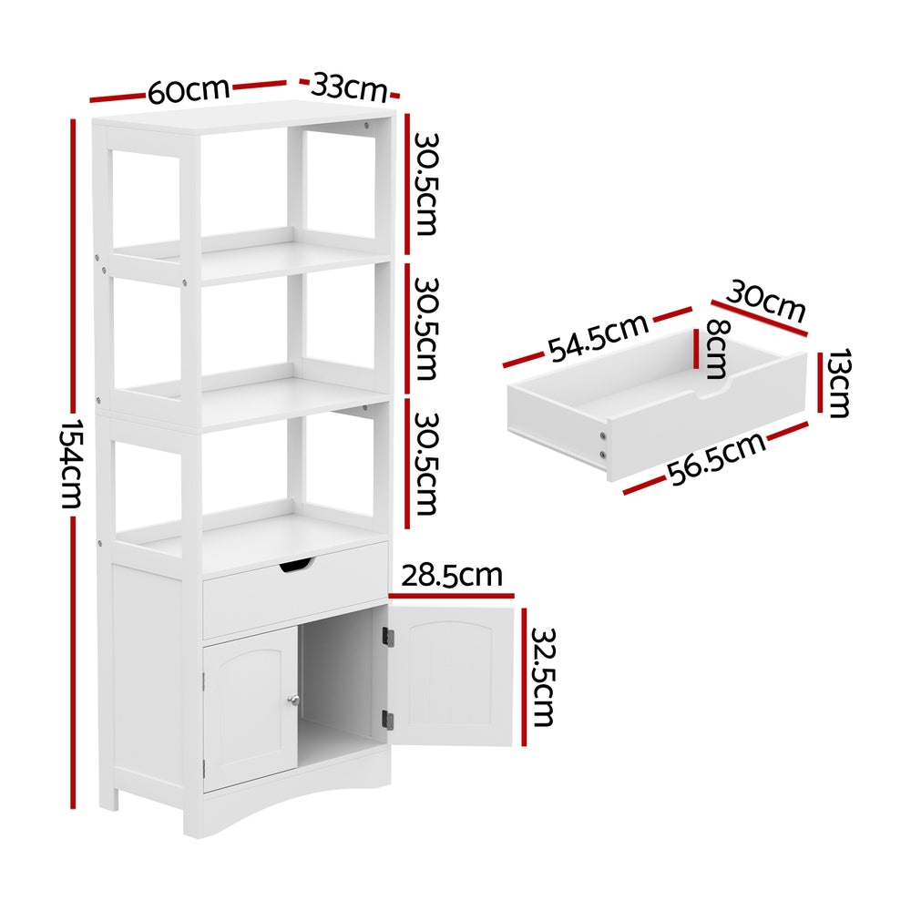 Artiss Bathroom Floor Storage Cabinet with 2 Drawers 3 Open Shelves 2 Doors White - TRENDZ
