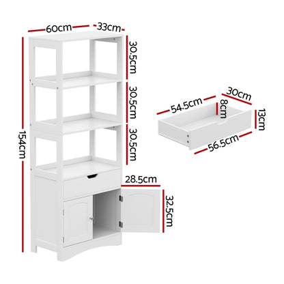 Artiss Bathroom Floor Storage Cabinet with 2 Drawers 3 Open Shelves 2 Doors White - TRENDZ