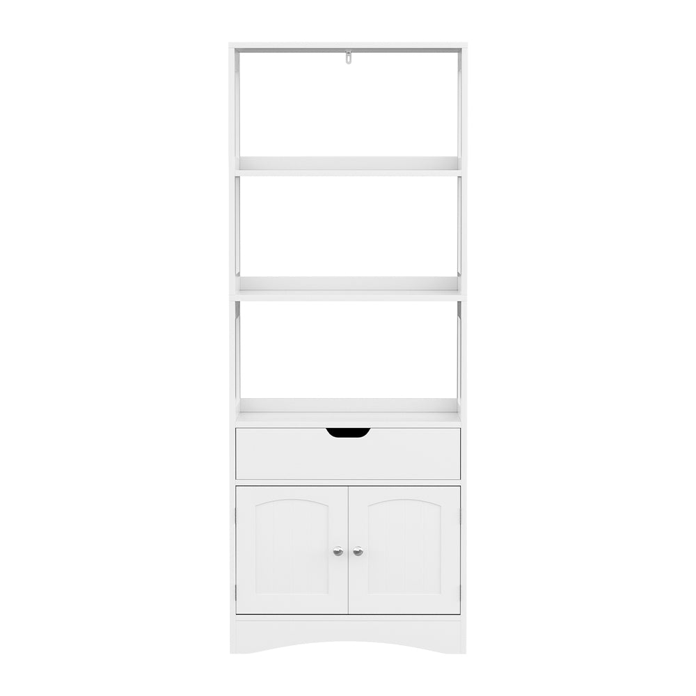 Artiss Bathroom Floor Storage Cabinet with 2 Drawers 3 Open Shelves 2 Doors White - TRENDZ