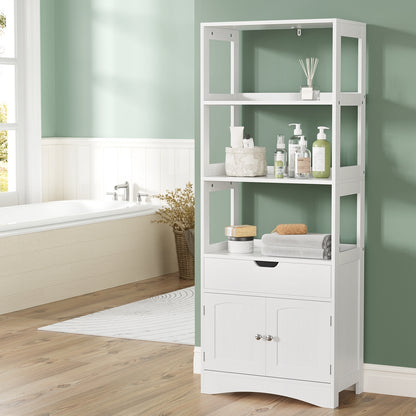 Artiss Bathroom Floor Storage Cabinet with 2 Drawers 3 Open Shelves 2 Doors White - TRENDZ