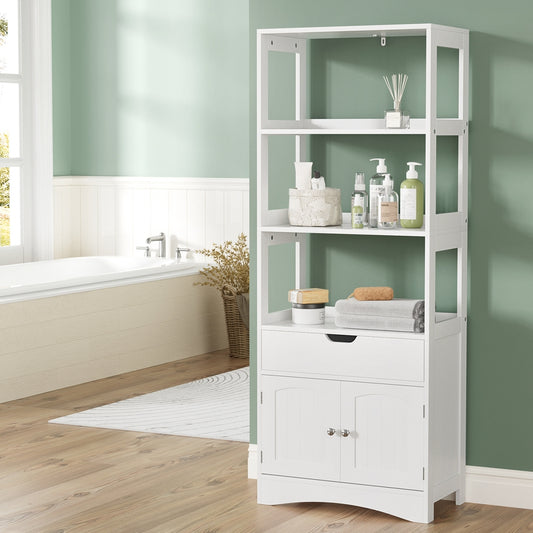 Artiss Bathroom Floor Storage Cabinet with 2 Drawers 3 Open Shelves 2 Doors White - TRENDZ