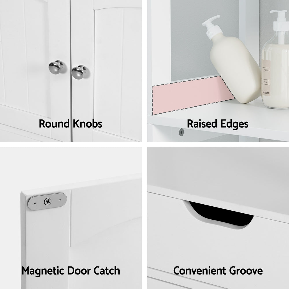 Artiss Bathroom Floor Storage Cabinet with 2 Drawers 3 Open Shelves 2 Doors White - TRENDZ