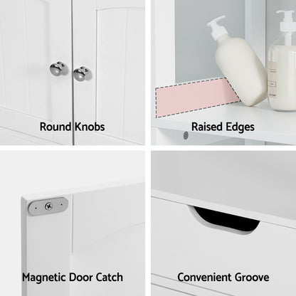Artiss Bathroom Floor Storage Cabinet with 2 Drawers 3 Open Shelves 2 Doors White - TRENDZ