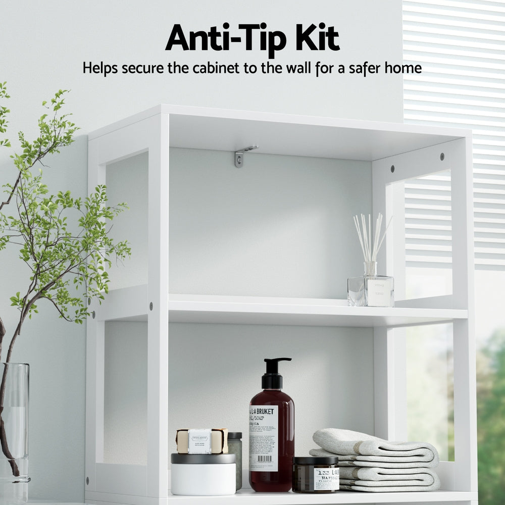 Artiss Bathroom Floor Storage Cabinet with 2 Drawers 3 Open Shelves 2 Doors White - TRENDZ