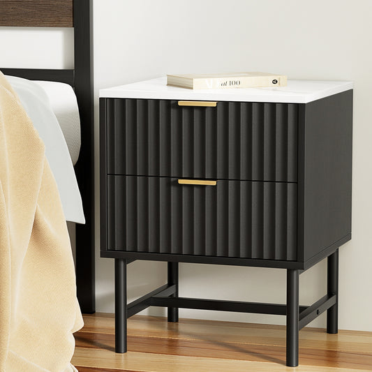 Artiss Bedside Table 2 Drawers - Black - TRENDZ