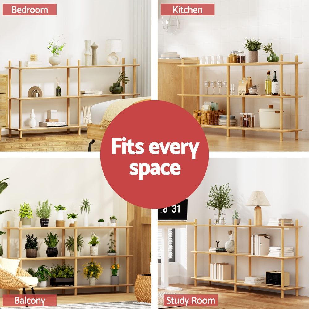 Artiss Bookshelf 3 Tiers Bookcase Display Shelves Wooden Storage Stand Rack Pine